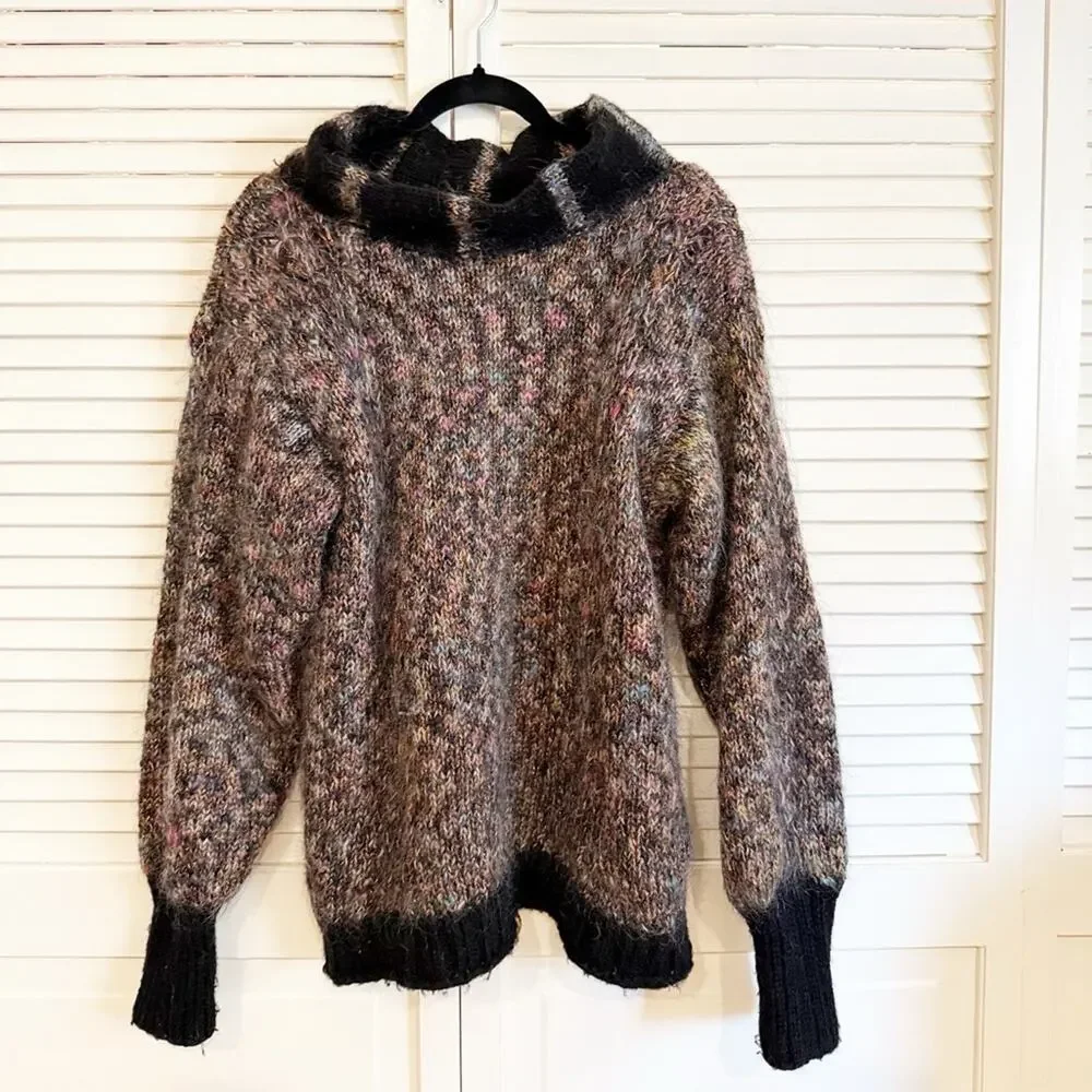 Vintage Hand-Knit Colorful Wool Mock Neck Sweater - Picture 3 of 7
